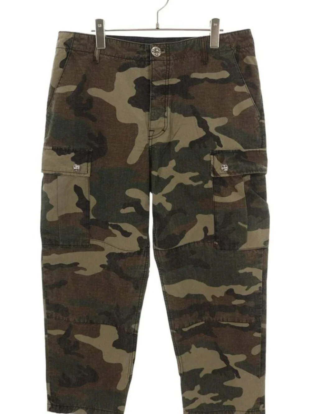 Chrome Hearts Devil Dog Cross Ball Button Camouflage Long Pants with Patch